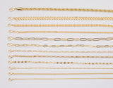 18" 14K Gold Necklaces for Layering - Singapore Rolo Cuban Curb Paperclip Chain