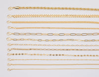 18" 14K Gold Necklaces for Layering - Singapore Rolo Cuban Curb Paperclip Chain