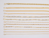 18" 14K Gold Necklaces for Layering - Singapore Rolo Cuban Curb Paperclip Chain