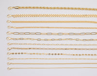 18" 14K Gold Necklaces for Layering - Singapore Rolo Cuban Curb Paperclip Chain