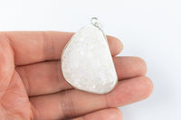 Natural Quartz Druzy Pendant Silver Toned Bezel about 2 inches by 1 inch - sizes will vary