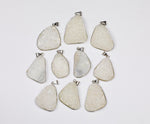 Natural Quartz Druzy Pendant Silver Toned Bezel about 2 inches by 1 inch - sizes will vary