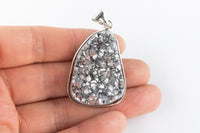 Platinum Quartz Druzy Pendant Silver Toned Bezel about 2 inches by 1 inch - sizes will vary