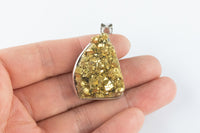 Gold Quartz Druzy Pendant Silver Toned Bezel Druzy Charms about 2 inches by 1 inch - sizes will vary