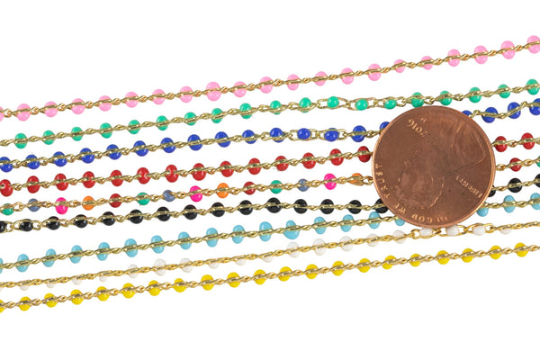 Dainty Multi color Enamel Satellite Paperclip Chain by Yard, Link Cable Chain, Wholesale bulk Roll Chain Jewelry