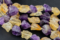 Natural New Organic Cut Matte Rough Raw Unpolished Citrine Amethyst 15-16mm Nugget Beads 15.5" Strand Gemstone Beads