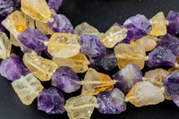 Natural New Organic Cut Matte Rough Raw Unpolished Citrine Amethyst 15-16mm Nugget Beads 15.5" Strand Gemstone Beads