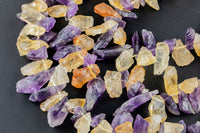 Natural Raw Amethyst Citrine Beads Points Spikes Top Side Drilled Freeform 15.5" Strand-