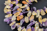 Natural Raw Amethyst Citrine Beads Points Spikes Top Side Drilled Freeform 15.5" Strand-