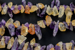 Natural Raw Amethyst Citrine Beads Points Spikes Top Side Drilled Freeform 15.5" Strand-