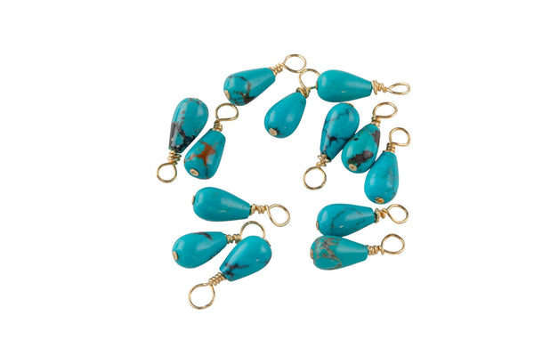 USA Gold Filled Natural Turquoise Charms Drop Pendant Handmade Approx. 6x16mm.Made with Natural Turquoise and Gold Filled Wire Made in USA