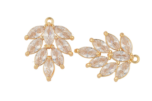 1pc 18k Gold Leaf Charm Necklace Charm- CZ - 17x21mm- 1 pc per order