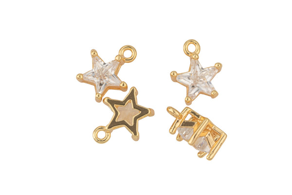 1pc 18k Gold Star Charm Necklace Charm- CZ - 7x10mm- 1 pc per order