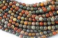 Natural Picasso Jasper Grade AAA Smooth Round 6mm, 8mm, 10mm, 12mm, 14mm- Full 16 Inch Strand Smooth Gemstone Beads