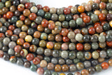 Natural Picasso Jasper Grade AAA Smooth Round 6mm, 8mm, 10mm, 12mm, 14mm- Full 16 Inch Strand Smooth Gemstone Beads