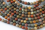 Natural Picasso Jasper Grade AAA Smooth Round 6mm, 8mm, 10mm, 12mm, 14mm- Full 16 Inch Strand Smooth Gemstone Beads