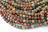 Natural Picasso Jasper Grade AAA Smooth Round 6mm, 8mm, 10mm, 12mm, 14mm- Full 16 Inch Strand Smooth Gemstone Beads