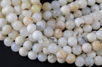 Natural African White Dendritic Opal 6mm 8mm Round Beads Creamy White Beige Taupe Opal Gemstone 15.5" Strand Gemstone Beads