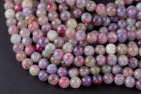 Natural Pink Tourmaline in Quartz Round Beads 4mm 6mm 8mm 9mm 10mm 12mm Shimmering Mica Matrix 15.5" Strand