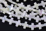Iridescent White Mother of Pearl MOP Shell cross Beads- 8mm - 12mm- 5.5'' Strand Shell Beads