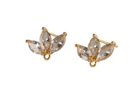 2pc 18K Gold Earrings Stud Flower CZ Earrings- 2PC per order -11x15mm