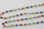 Evil Eye Necklace Marque Shape Multicolor-Chain Brass in Enamel- 5x10mm - By the Yard / 3 Feet