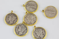 Mercury Dime Wrapped in brass- Actual Americana Coin- Dates will vary