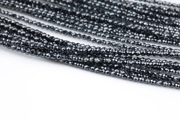 NATURAL Hematite Sharp Cut Diamond Faceted Round 3mm, 4mm, 6mm, 8mm, 10mm- Full 15.5 Inch Strand