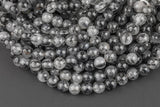 AAA Black Tourmaline Rutilated Rutile Quartz Smooth Round Beads 6mm 8mm 10mm High Quality Quartz Semi Precious Gemstone 15.5" Strand