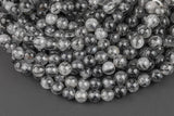 AAA Black Tourmaline Rutilated Rutile Quartz Smooth Round Beads 6mm 8mm 10mm High Quality Quartz Semi Precious Gemstone 15.5" Strand