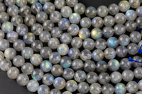 Natural AAA Blue Labradorite 4mm 6mm 8mm 10mm 12mm Round Beads Nothing But Fire Best Quality Large Round Labradorite Beads 15.5" Smooth