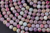 Natural Pink Tourmaline in Quartz Round Beads 4mm 6mm 8mm 9mm 10mm 12mm Shimmering Mica Matrix 15.5" Strand