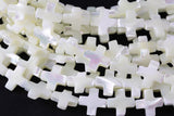 Iridescent White Mother of Pearl MOP Shell cross Beads- 8mm - 12mm- 5.5'' Strand Shell Beads