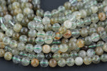 Natural Green Rutilated Quartz Beads Grade AAA Smooth Round 6mm, 8mm, 10mm, 12mm- Full 15.5 Inch Strand Gemstone Beads