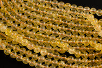 Natural Golden Brazilian Citrine Round 6mm, 8mm, 10mm- Full Strand 15.5 Inches Long A Quality Smooth Gemstone Beads