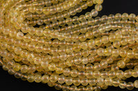 Natural Golden Brazilian Citrine Round 6mm, 8mm, 10mm- Full Strand 15.5 Inches Long A Quality Smooth Gemstone Beads