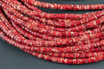 Coral Red Sediment Jasper Heishi Discs Beads 2x4mm 3x6mm 15.5" Strand