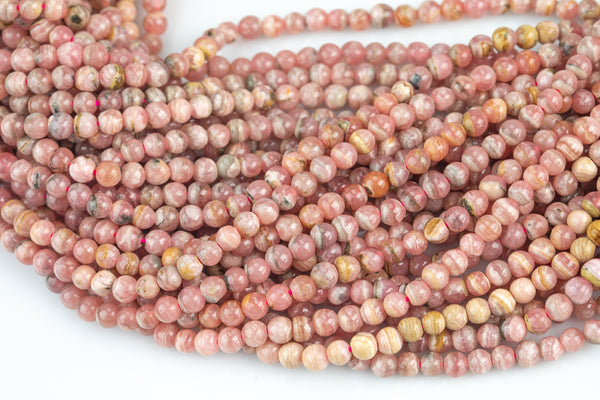 NATURAL Rhodochrosite Smooth round beads in full strands. 3.5-4.0mm- 15.5nch strand- Natural No Dye