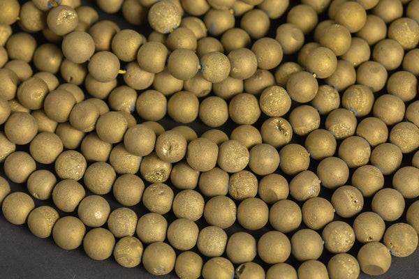 Natural DRUZY AGATE Beads-- Light Gold Caste- 8mm, 10mm, 12mm. Full 15.5 inch strand Gemstone Beads