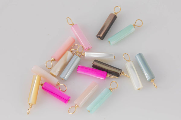 USA Gold Filled Tube Charms Pendant Handmade Approx. 4x19mm. Made Mother of Pearl & Gold Filled Wire- Permanent Jewelry Supply