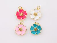 Dainty Hibiscus Charm Tropical Flower Gold Enamel Charm Hawaiian Inspired Jewelry Pendant for Necklace Bracelet Earring Makings M-499 15mm