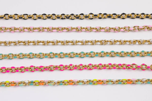 Enamel Chain Oval Chain 4mm - High Quality Gold Plated Brass - 4mm - By the Yard