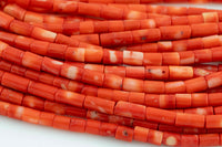 Red Bamboo Coral Tube High Quality 5x7mm Full Strand 16" Gemstone Beads