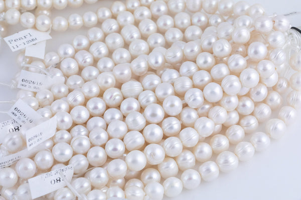 JUMBO LARGE-HOLE Pearls Size 13-14mm 8 inch strand Natural Fresh Water Pearls