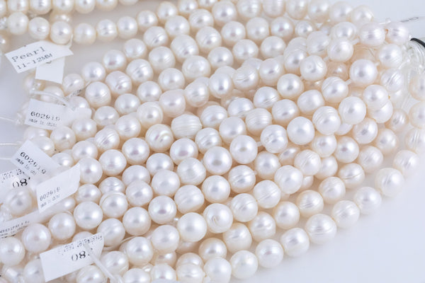 JUMBO LARGE-HOLE Pearls Size 11-12mm 13-14mm 8 inch strand Natural Fresh Water Pearls