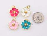 Dainty Hibiscus Charm Tropical Flower Gold Enamel Charm Hawaiian Inspired Jewelry Pendant for Necklace Bracelet Earring Makings M-499 15mm
