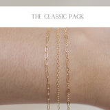 Permanent Jewelry Trio Chain Starter Pack, Gold Filled Chain By The Foot Sterling Silver Rose Paperclip Bar Cable Heart Dainty Sequin