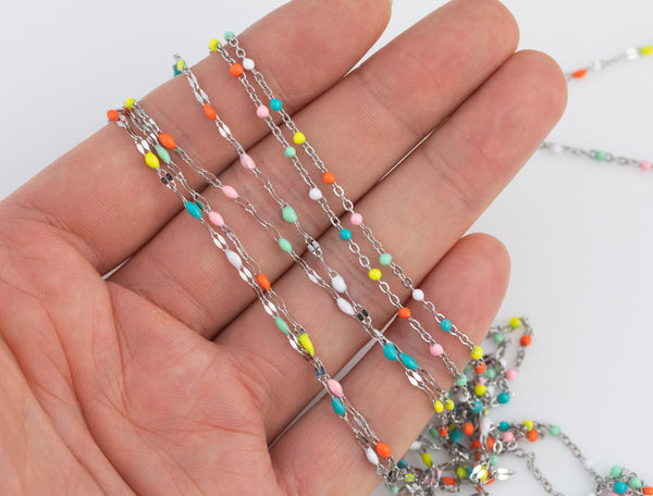 Stainless Steel Permanent Jewelry Enamel Chain Rolo Cable Paperclip Chain by Yard Stainless Steel Chain, Wholesale bulk Roll Chain Jewelry