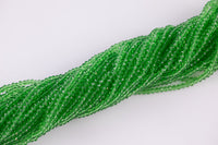 3mm Crystal Roundel Apple Green Beads -2 or 5 or 10 STRANDS- Extra Fine-14 inches long about 100+ Beads