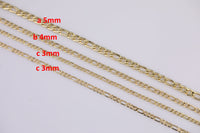 14k Gold Plated Figaro Italian Chain 3mm 4mm 5mm - Tarnish Resistant Figaro Chains - Sold by the yard